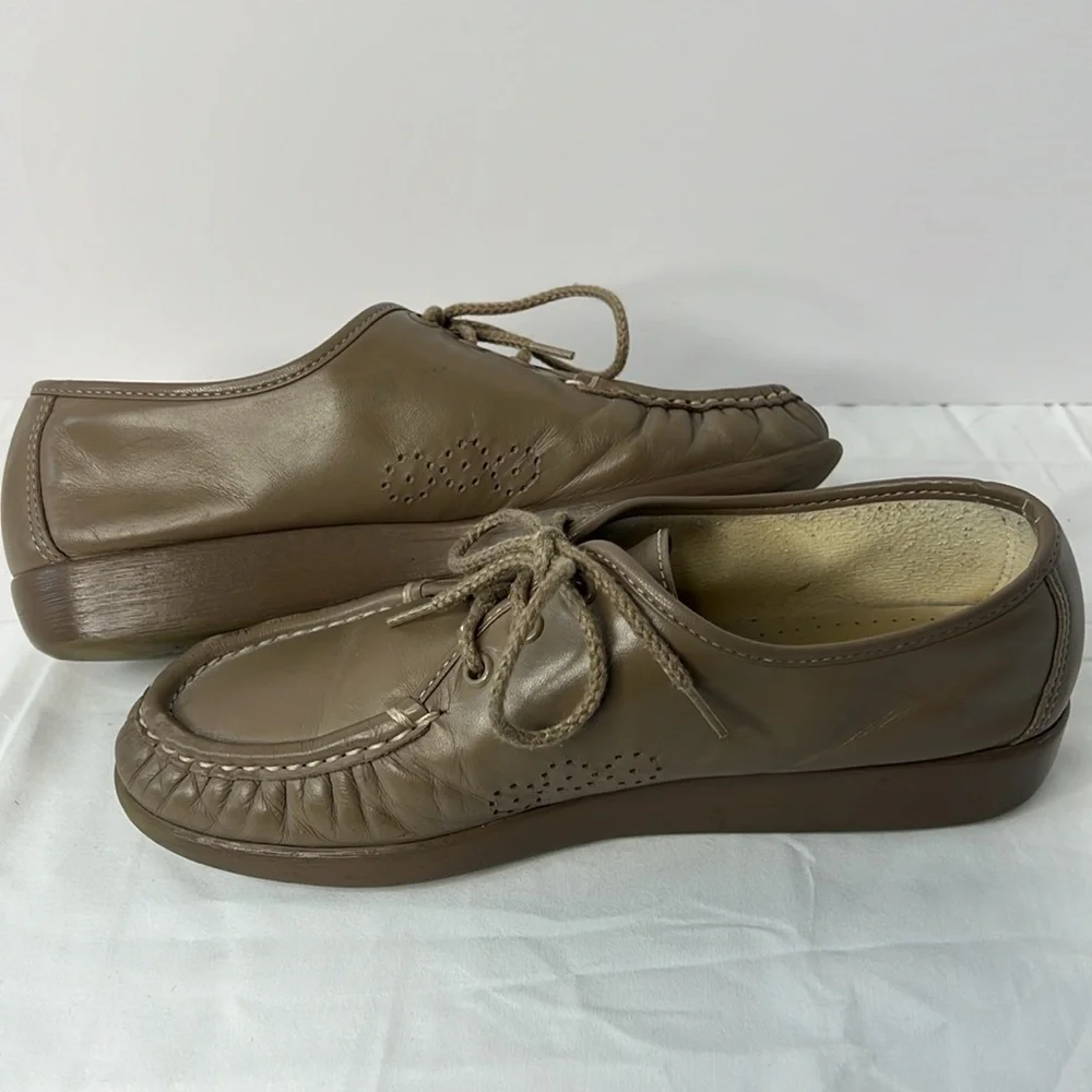 SAS Brown Leather Lace-Up Loafers Size 7